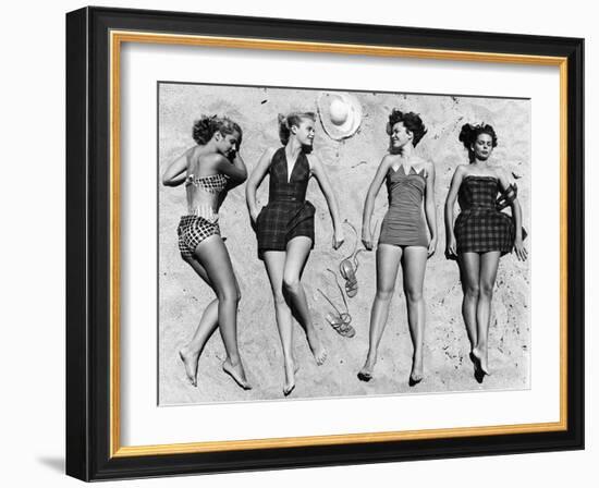 Models Sunbathing, Wearing Latest Beach Fashions-Nina Leen-Framed Premium Photographic Print