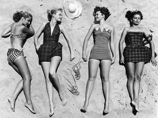 Models Sunbathing, Wearing Latest Beach Fashions-Nina Leen-Framed Photographic Print