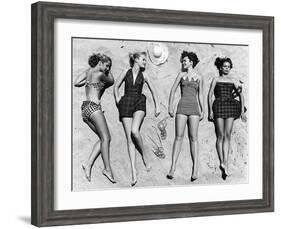 Models Sunbathing, Wearing Latest Beach Fashions-Nina Leen-Framed Photographic Print