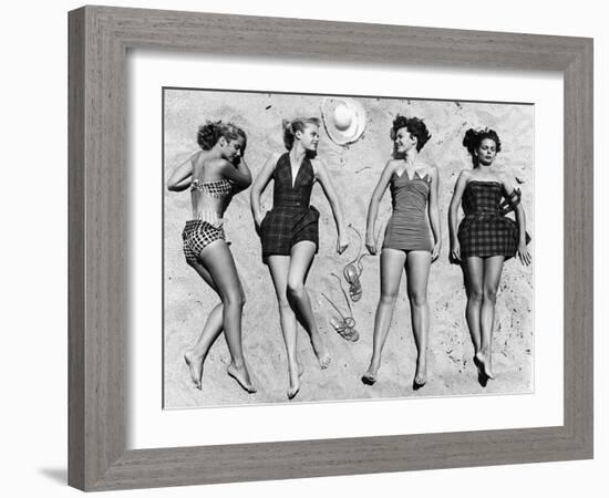 Models Sunbathing, Wearing Latest Beach Fashions-Nina Leen-Framed Photographic Print