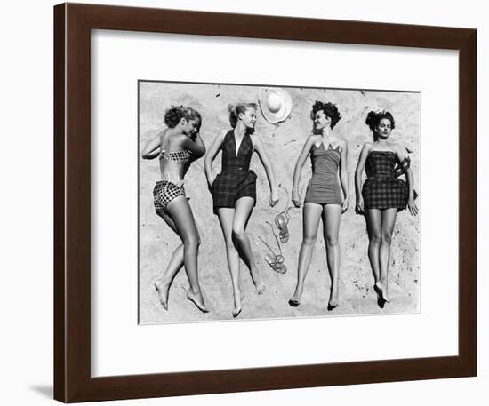 Models Sunbathing, Wearing Latest Beach Fashions-Nina Leen-Framed Photographic Print