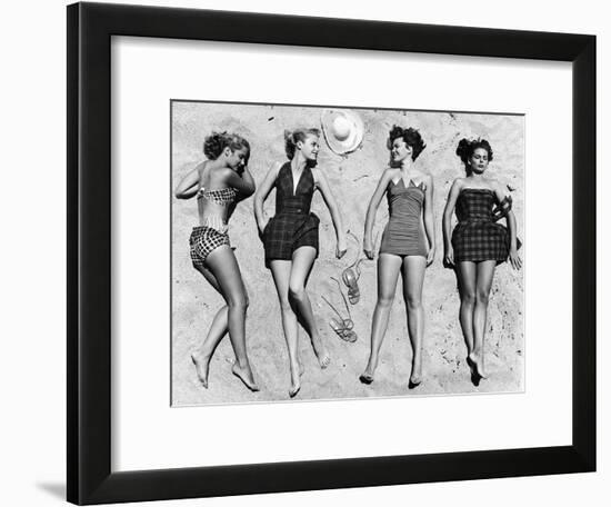 Models Sunbathing, Wearing Latest Beach Fashions-Nina Leen-Framed Photographic Print