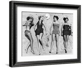 Models Sunbathing, Wearing Latest Beach Fashions-Nina Leen-Framed Photographic Print