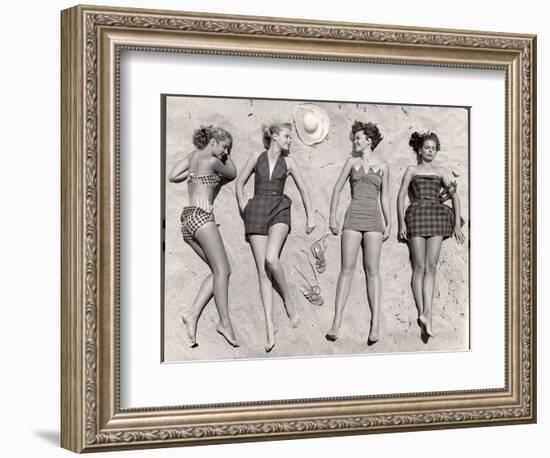 Models Sunbathing, Wearing Latest Beach Fashions-Nina Leen-Framed Photographic Print