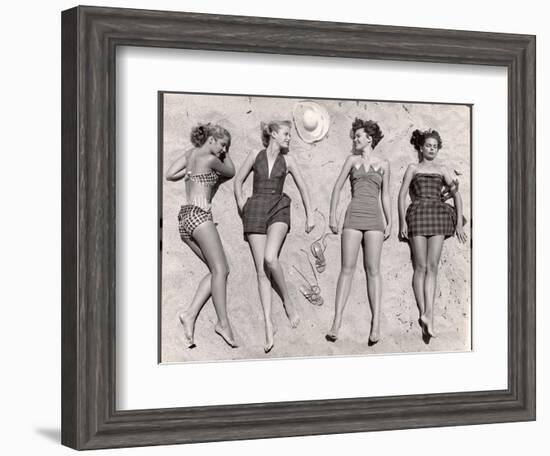 Models Sunbathing, Wearing Latest Beach Fashions-Nina Leen-Framed Photographic Print