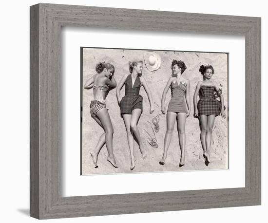 Models Sunbathing, Wearing Latest Beach Fashions-Nina Leen-Framed Photographic Print