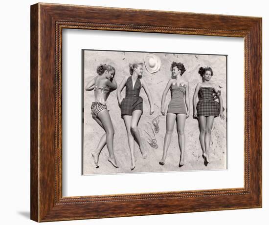 Models Sunbathing, Wearing Latest Beach Fashions-Nina Leen-Framed Photographic Print