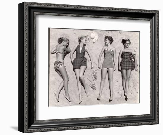 Models Sunbathing, Wearing Latest Beach Fashions-Nina Leen-Framed Photographic Print