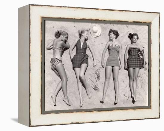 Models Sunbathing, Wearing Latest Beach Fashions-Nina Leen-Framed Premier Image Canvas