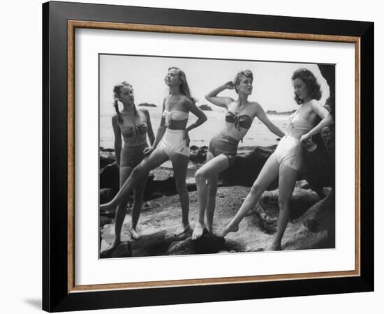 Models Wearing "California" Bathing Suits, with No Shoulder Straps and Minimum Diaper Style Pants-Walter Sanders-Framed Photographic Print