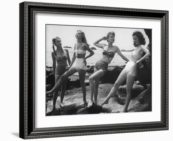 Models Wearing "California" Bathing Suits, with No Shoulder Straps and Minimum Diaper Style Pants-Walter Sanders-Framed Photographic Print