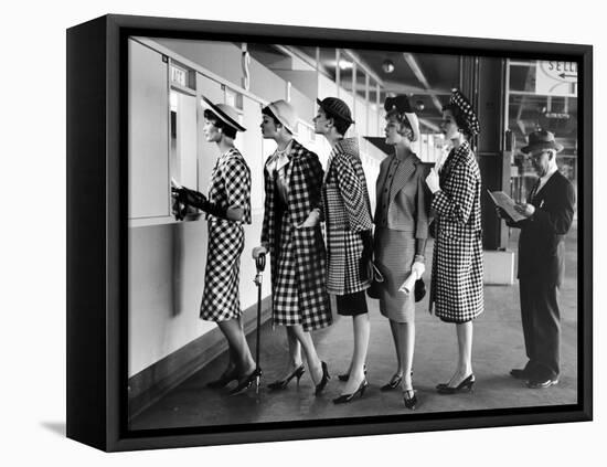 Models Wearing Checked Outfits, Newest Fashion For Sports Wear, at Roosevelt Raceway-Nina Leen-Framed Premier Image Canvas