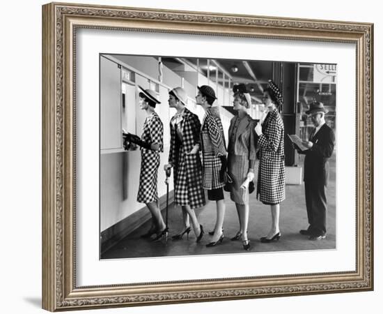 Models Wearing Checked Outfits, Newest Fashion For Sports Wear, at Roosevelt Raceway-Nina Leen-Framed Photographic Print