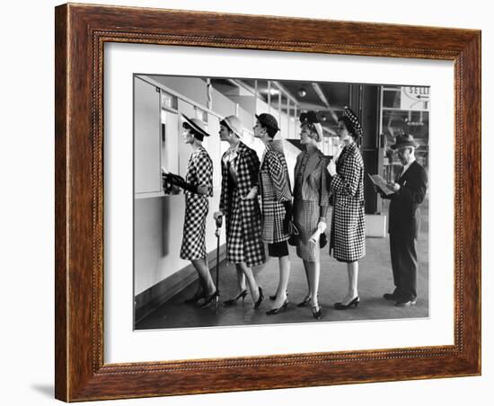 Models Wearing Checked Outfits, Newest Fashion For Sports Wear, at Roosevelt Raceway-Nina Leen-Framed Photographic Print