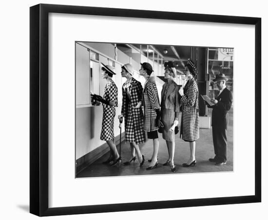 Models Wearing Checked Outfits, Newest Fashion For Sports Wear, at Roosevelt Raceway-Nina Leen-Framed Photographic Print