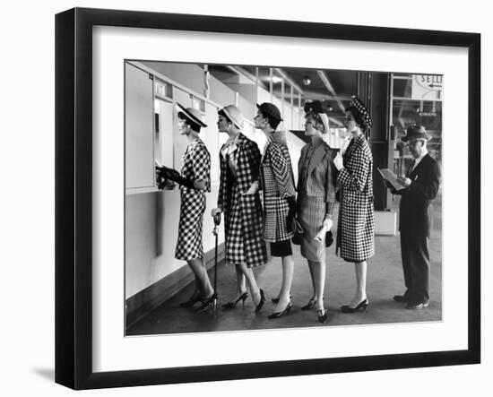 Models Wearing Checked Outfits, Newest Fashion For Sports Wear, at Roosevelt Raceway-Nina Leen-Framed Photographic Print