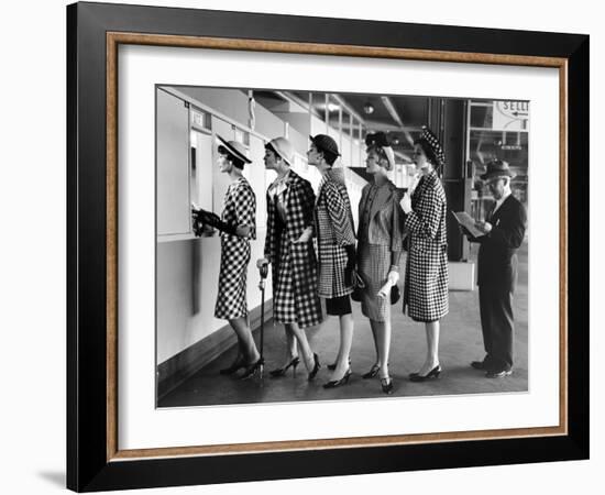 Models Wearing Checked Outfits, Newest Fashion For Sports Wear, at Roosevelt Raceway-Nina Leen-Framed Photographic Print