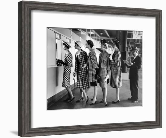 Models Wearing Checked Outfits, Newest Fashion For Sports Wear, at Roosevelt Raceway-Nina Leen-Framed Photographic Print