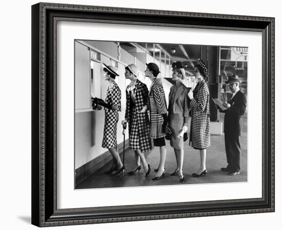 Models Wearing Checked Outfits, Newest Fashion For Sports Wear, at Roosevelt Raceway-Nina Leen-Framed Photographic Print