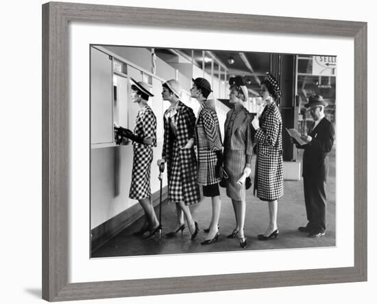 Models Wearing Checked Outfits, Newest Fashion For Sports Wear, at Roosevelt Raceway-Nina Leen-Framed Photographic Print