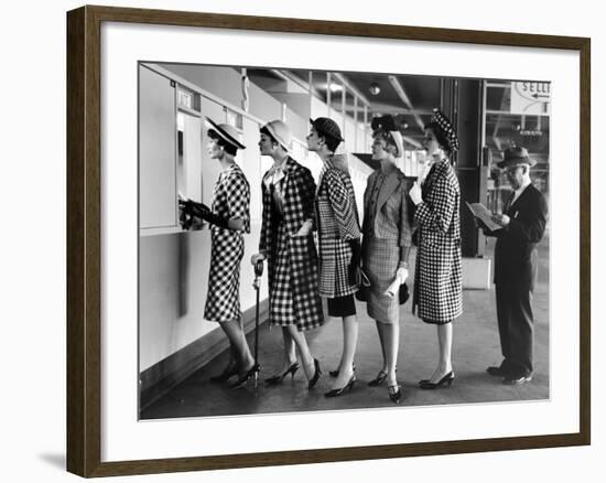 Models Wearing Checked Outfits, Newest Fashion For Sports Wear, at Roosevelt Raceway-Nina Leen-Framed Photographic Print