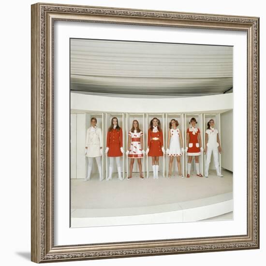 Models Wearing Red and White Ready-To-Wear Fashions Designed by Andre Courreges, 1968-Bill Ray-Framed Photographic Print