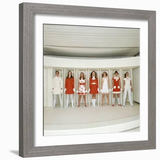 Models Wearing Red and White Ready-To-Wear Fashions Designed by Andre Courreges, 1968-Bill Ray-Framed Photographic Print