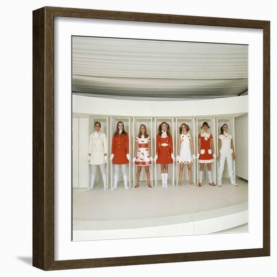 Models Wearing Red and White Ready-To-Wear Fashions Designed by Andre Courreges, 1968-Bill Ray-Framed Photographic Print