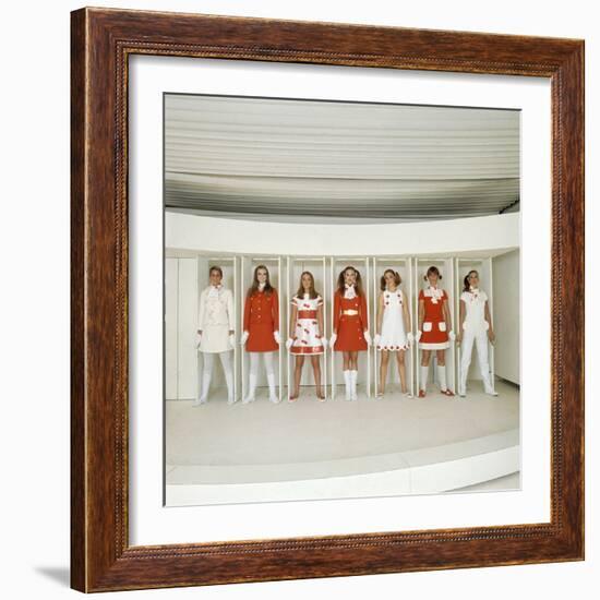 Models Wearing Red and White Ready-To-Wear Fashions Designed by Andre Courreges, 1968-Bill Ray-Framed Photographic Print