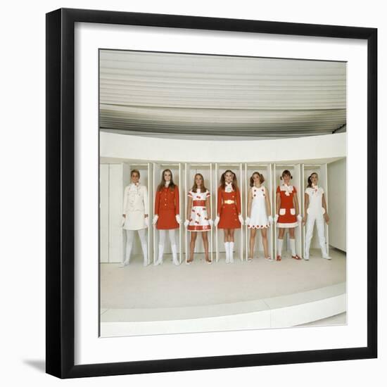 Models Wearing Red and White Ready-To-Wear Fashions Designed by Andre Courreges, 1968-Bill Ray-Framed Photographic Print