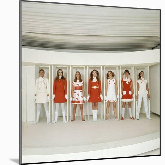 Models Wearing Red and White Ready-To-Wear Fashions Designed by Andre Courreges, 1968-Bill Ray-Mounted Photographic Print