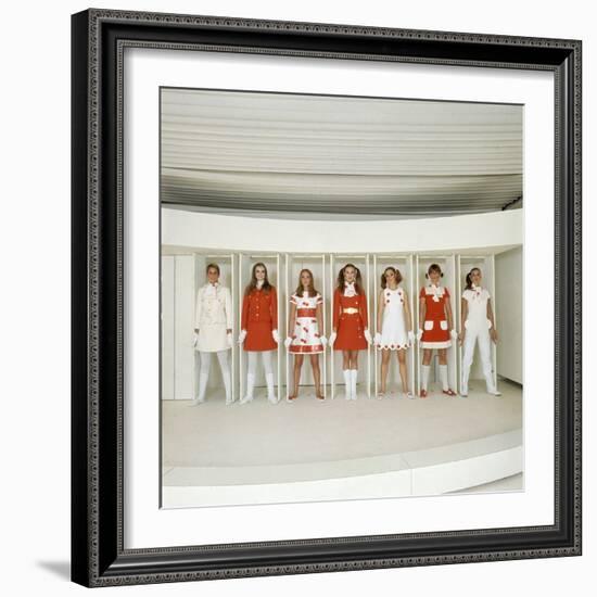 Models Wearing Red and White Ready-To-Wear Fashions Designed by Andre Courreges, 1968-Bill Ray-Framed Photographic Print