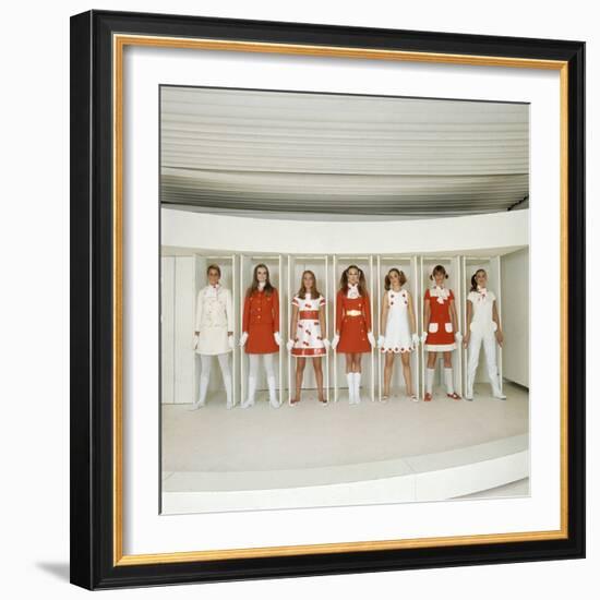 Models Wearing Red and White Ready-To-Wear Fashions Designed by Andre Courreges, 1968-Bill Ray-Framed Photographic Print