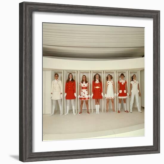 Models Wearing Red and White Ready to Wear Fashions Designed by Andre Courreges-Bill Ray-Framed Photographic Print