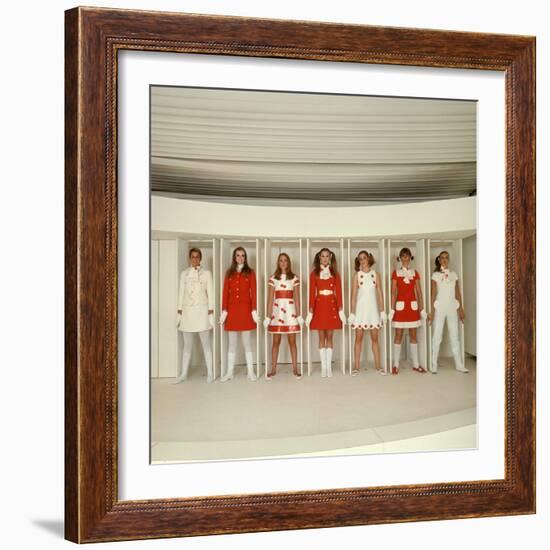 Models Wearing Red and White Ready to Wear Fashions Designed by Andre Courreges-Bill Ray-Framed Photographic Print