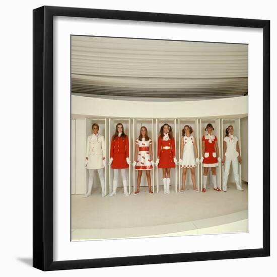 Models Wearing Red and White Ready to Wear Fashions Designed by Andre Courreges-Bill Ray-Framed Photographic Print