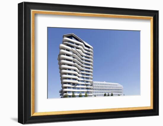 Modern Architecture Marco Polo Tower in the Hafencity, Hanseatic City of Hamburg, Hamburg, Germany-Axel Schmies-Framed Photographic Print