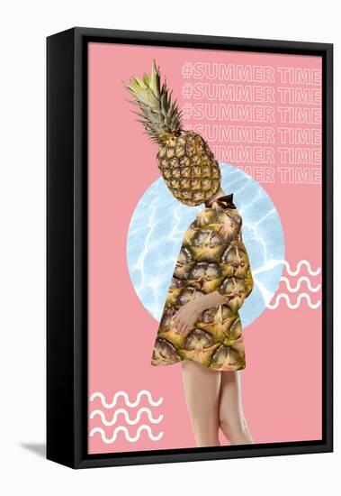 Modern Art Collage. Girl with pineapple head-Volodymyr Melnyk-Framed Stretched Canvas