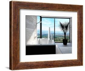 Modern Bathtub in a Bathroom Interior with Floor to Ceiling Windows with Panoramic View-PlusONE-Framed Photographic Print