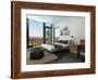 Modern Bedroom Interior with Huge Windows and Vintage Furniture-PlusONE-Framed Photographic Print
