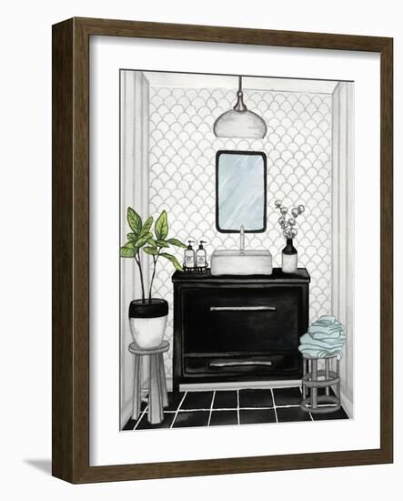 Modern Black and White Bath II-Elizabeth Medley-Framed Art Print