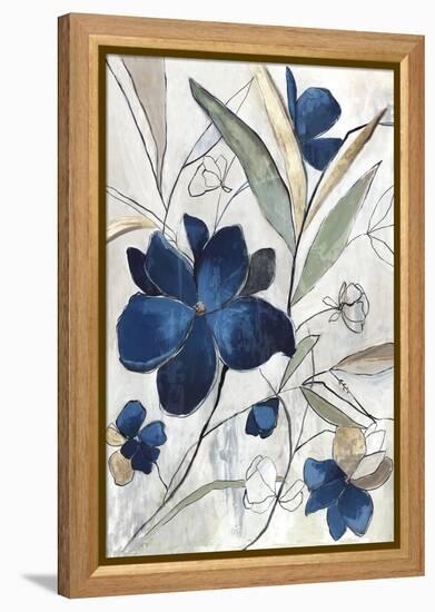 Modern Blue Floral I-Asia Jensen-Framed Stretched Canvas