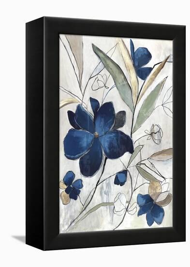 Modern Blue Floral I-Asia Jensen-Framed Stretched Canvas