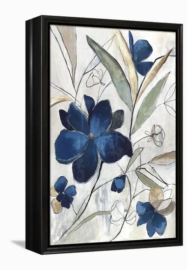 Modern Blue Floral I-Asia Jensen-Framed Stretched Canvas