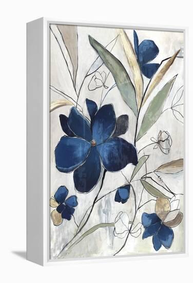 Modern Blue Floral I-Asia Jensen-Framed Stretched Canvas