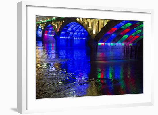 Modern Bridge with Multicolored Lighting at Night, Huangshan, China-Darrell Gulin-Framed Photographic Print