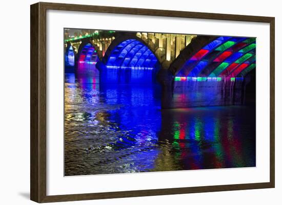 Modern Bridge with Multicolored Lighting at Night, Huangshan, China-Darrell Gulin-Framed Photographic Print