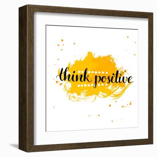 Modern Calligraphy Inspirational Quote - Think Positive - at Yellow Watercolor Background.-kotoko-Framed Art Print