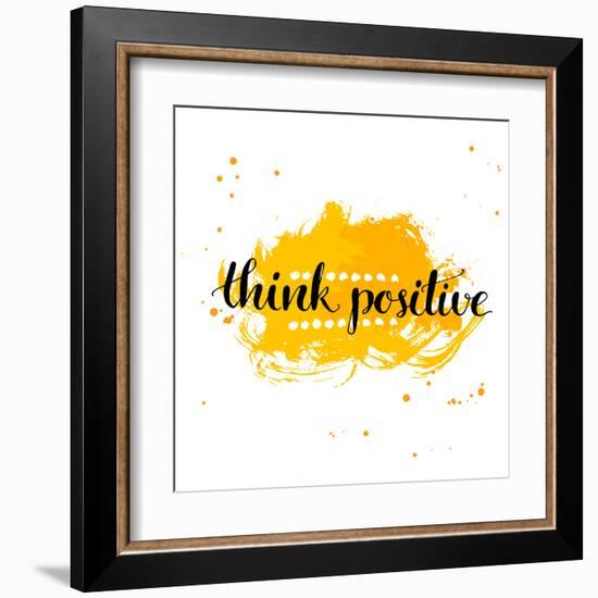 Modern Calligraphy Inspirational Quote - Think Positive - at Yellow Watercolor Background.-kotoko-Framed Art Print