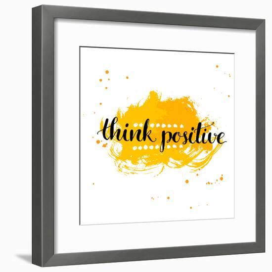 Modern Calligraphy Inspirational Quote - Think Positive - at Yellow Watercolor Background.-kotoko-Framed Premium Giclee Print
